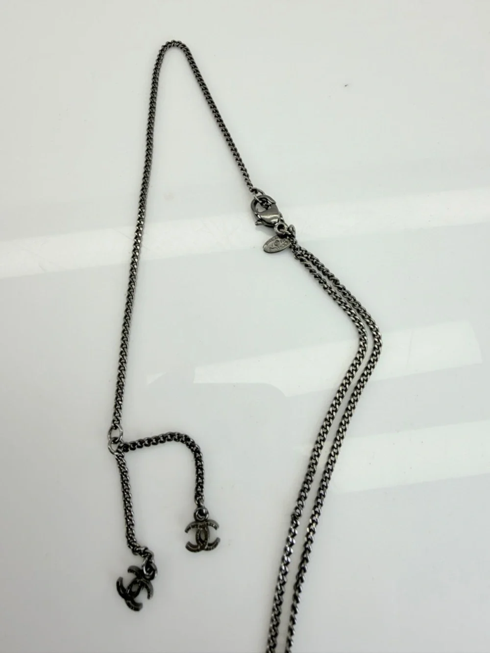 Chanel Black Crystal Interlocking Logo CC Pendant Necklace